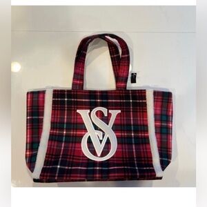 New! Victoria's Secret Plaid Tote Bag - Red and Black 16” by 12”